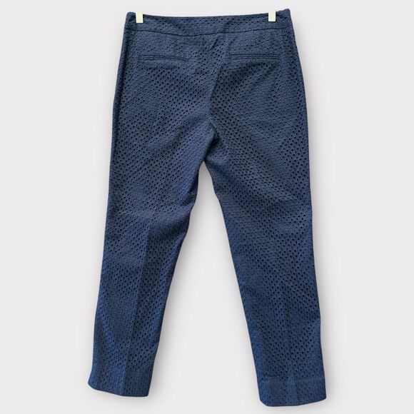 Talbots Womens Signature Eyelet Pants Navy Blue Cut Out Slim Cotton Preppy‎ Sz 6 - Picture 2 of 13